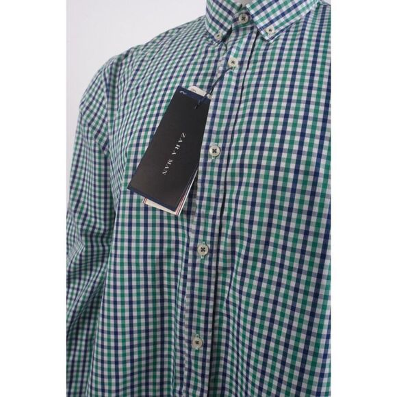 Zara Man Men Vichy Oxford Shirt Size XL Green Navy Checked 6608/405 NWT - Picture 4 of 6